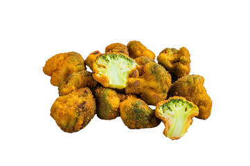Fried Crumbed broccoli on kitchen table.  Isolated, transparent background
