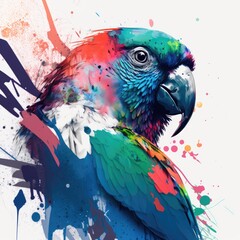 Künstlerisches und abstraktes Bild eines bunten Papagei - Generative AI