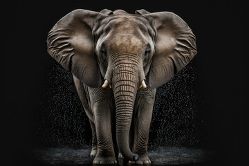 Fototapeta na wymiar Elephant on black background, dark wildlife safari, generative ai