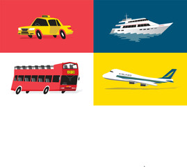 Transportations Taxi Bus Ship Cruise Airplane Vector Stylish Illustration