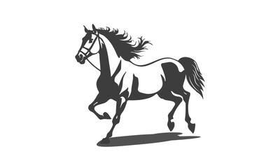 Fototapeta na wymiar Vector black and white simple stencil of a galloping horse on a white background. Wild unbridled artiodactyl animal. Logo, sticker or emblem.