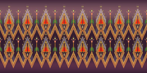 Beautiful colorful Thai knitted embroidery.Geometric ethnic oriental pattern traditional Design for background,carpet,wallpaper,clothing,wrapping,Batik,fabric,Vector embroidery style, clipping path in