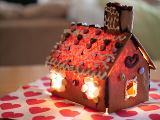 A confectionery house made of cookies and chocolate