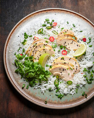 Poached chicken with basmati rice