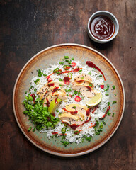 Poached chicken with basmati rice