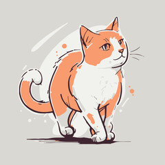 Adorable fun cartoon cat. Happy illustration of kitty. Fun vector art doodle. Card for children. Isolated hand drawn sketch of kawaii kitty. Cheerful of playful pet. Painting of kitten. Design animal.