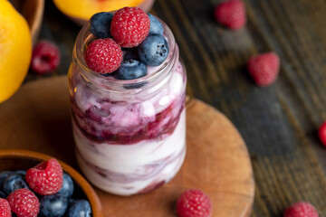 Fresh delicious yogurt made from milk with blueberry flavor