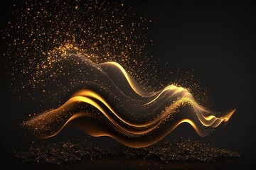 gold digital wave flow particles, Generative AI.