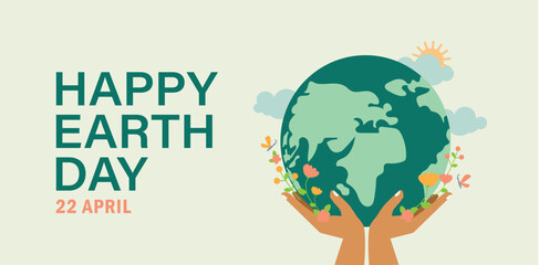 Hands holding globe, earth. Earth day concept. Saving the planet,environment. Vector illustration for poster, banner,print,web