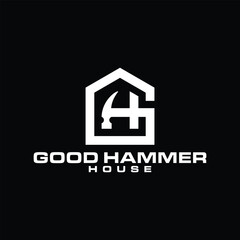 House Repairs Shop Logo Template. Hammer House Logo Design.