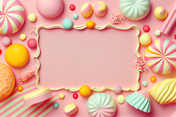 Fototapeta premium easter eggs background pastel color and frame, generative AI