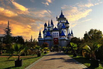 selective focus: Fairytale Castle in Sazova Park (Science Art and Culture Park) in Eskisehir, Turkey.