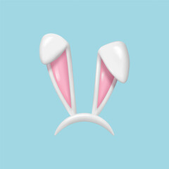 3d render Easter rabbit ears. Headband with realistic Easter bunny ears, mask.