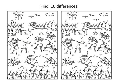 Sheep on pasture in St. Patrick's Day difference game
