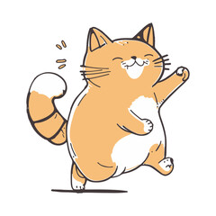 Adorable fun cartoon cat. Happy illustration of kitty. Fun vector art doodle. Card for children. Isolated hand drawn sketch of kawaii kitty. Cheerful of playful pet. Painting of kitten. Design animal.