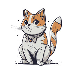 Adorable fun cartoon cat. Happy illustration of kitty. Fun vector art doodle. Card for children. Isolated hand drawn sketch of kawaii kitty. Cheerful of playful pet. Painting of kitten. Design animal.