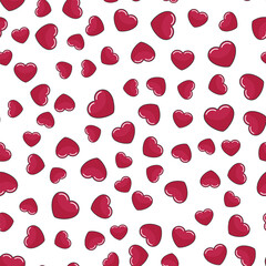 Seamless pattern from red hearts. Romantic vector illustration. Cartoon style. Endless texture.