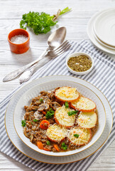 Ground Beef stew with mushrooms, carrots potatoes