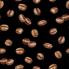 Hand-painted Watercolor Coffee Bean Seamless Pattern