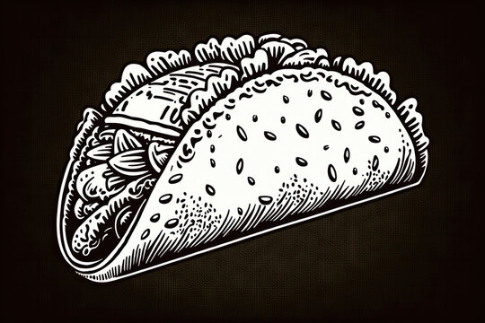 recommend clip art: Drawing of a taco. Mexican street food drawing illustration. Generative ai