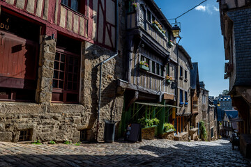 Fototapeta na wymiar Breton Village Dinan With Narrow Alleys And Half-Timbered Houses In Department Ille et Vilaine In Brittany, France