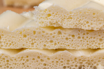 White Chocolate Bar with bubbles close-up