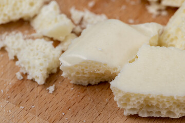 White Chocolate Bar with bubbles close-up