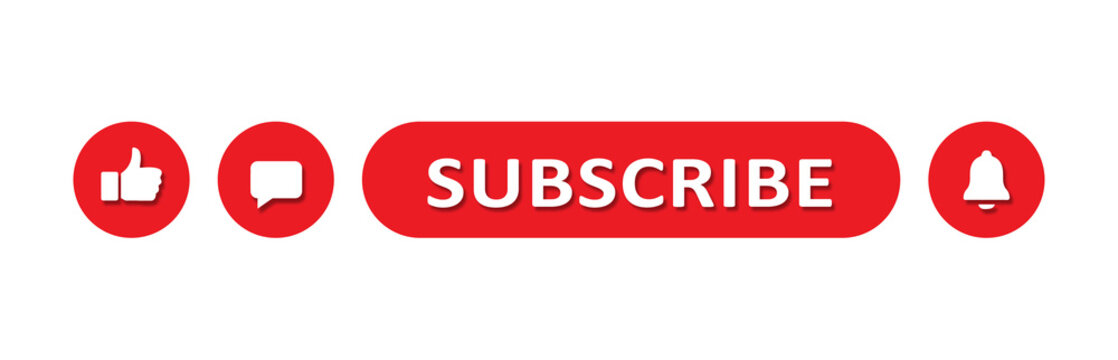 Subscribe button and bell icon, like comment subscribe buttons for Youtube. Social media icons transparent png
