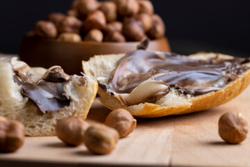 slices of bread with chocolate butter on the table