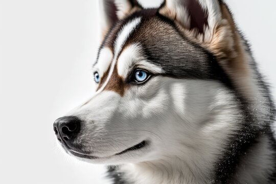 A Husky up close against a white backdrop. Generative AI