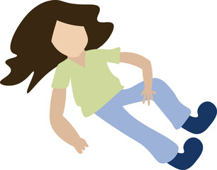Fototapeta na wymiar faceless character illustration of a woman lying down and a man in green clothes in blue pants with long hair relaxing