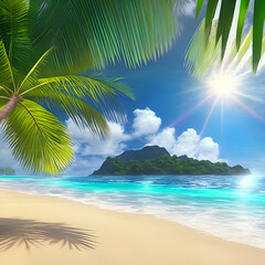 Fototapeta na wymiar beach with palm trees - tropical beach background - Landscape - Generative AI