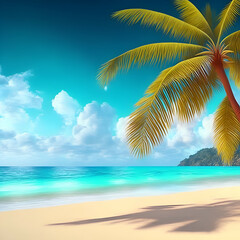Fototapeta na wymiar beach with coconut trees - tropical beach background - Landscape - Generative AI