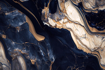 Blue and gold marble texture background.Copy space.Created with generative ai