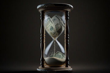 Time is money concept.Hourglass full of money.isolated background.Created with generative ai