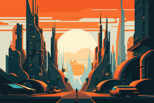 Illustration of the futuristic city,2d flat vector EPS 10