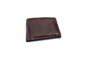 eather wallet worn out on a white background