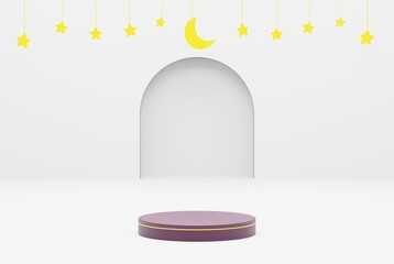 3d Platform with white background star. ramadan kareem, eid and islamic concept. 3d illustration rendering