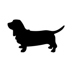 Basset Hound Silhouette. Vector Silhouette of Animal on White Background