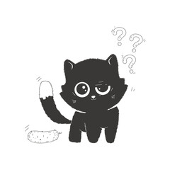 Obraz premium Cute black cat with cucumber vector cartoon character isolated on a white background.