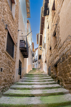 Sightseeing in the interior streets of the town of Fuentespalda, Teruel, Spain