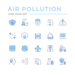 Set color line icons of air pollution