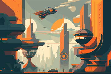 Illustration of the technological futuristic city, 2d vector flat, EPS 10