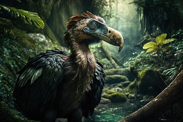 realistic photo of Dodo bird in the jungle, generative ai