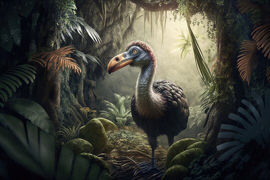 realistic photo of Dodo bird in the jungle, generative ai