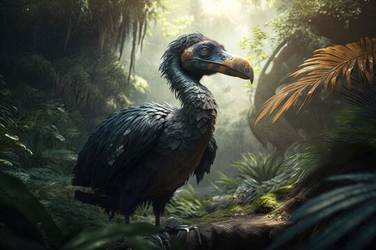 realistic photo of Dodo bird in the jungle, generative ai