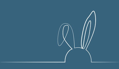 Continuous one line drawing of an easter bunny. Easter card with a rabbit. Minimalist outline illustration of a bunny for spring design.
