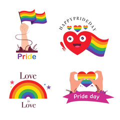 Vector LGBT banner for Happy lgbt PRIDE day vector. Pride month. Rainbow heart and victory hand with rainbow bracelet. LGBTQ flag. 