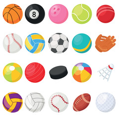 Vector cartoon sports balls. The concept of sports, hobbies and competitions. A useful activity. A bright element for your design.