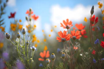 Fototapeta na wymiar Beautiful cosmos flower field. Generative AI